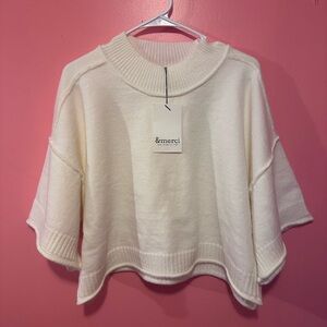 &Merci Marled Knit Mock Neck Short Sleeve Sweater Size Medium